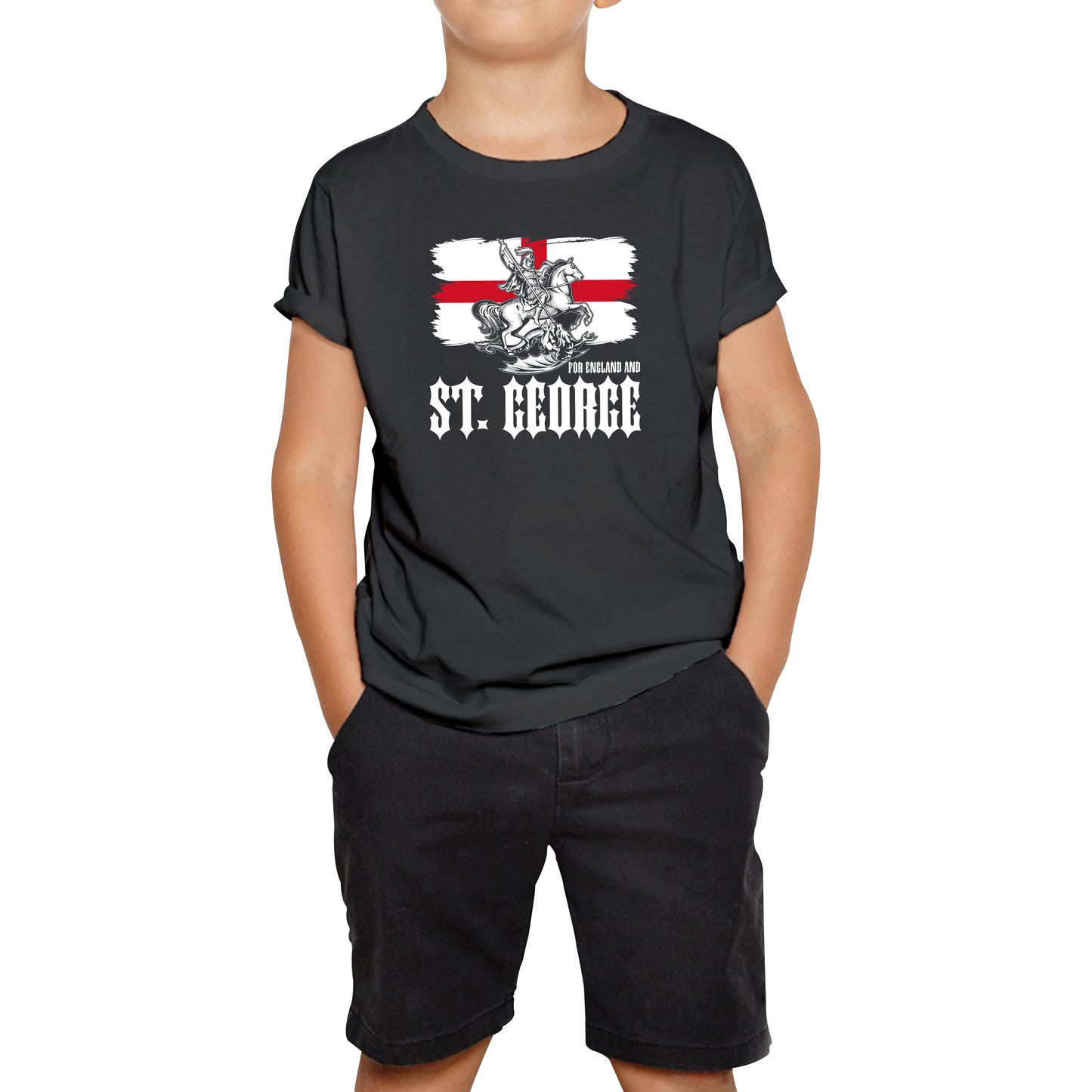 St George's Day Coat Of Arms Of Moscow Heraldic Horseman With A Spear In His Hand Slaying A Zilant Saint George And The Dragon England Flag Kids T Shirt