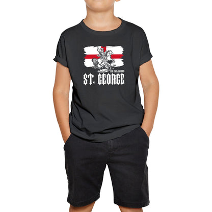 St George's Day Coat Of Arms Of Moscow Heraldic Horseman With A Spear In His Hand Slaying A Zilant Saint George And The Dragon England Flag Kids T Shirt