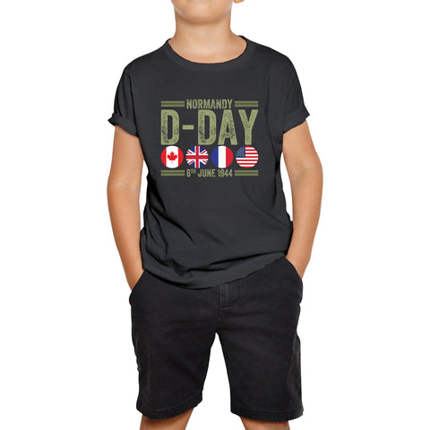 Normandy D-Day 6th June 1944 Normandy Landings World War II British Canadian Airborne Military Seaborne Invasion UK Army Veteran Patriotic Kids T Shirt