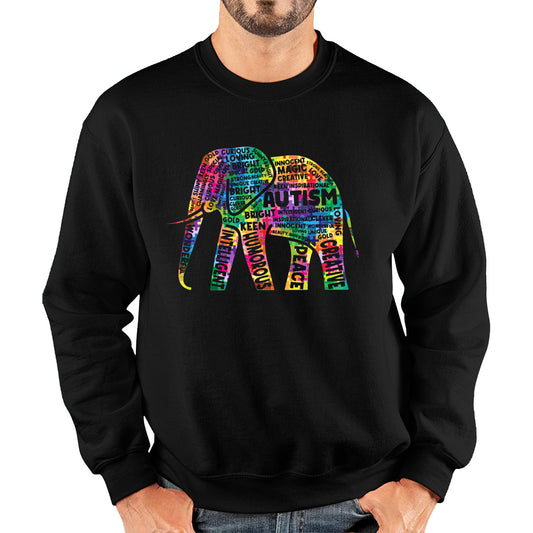 Autism Awareness Elephant word cloud Autism Elephant Autism Support Acceptance Unisex Sweatshirt