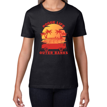 Outer Banks Pogue Life  Beach Surf Van Vintage Retro Beach Sunset Surfing TV Series JJ Maybank OBX Fans Outer Banks Show Womens Tee Top