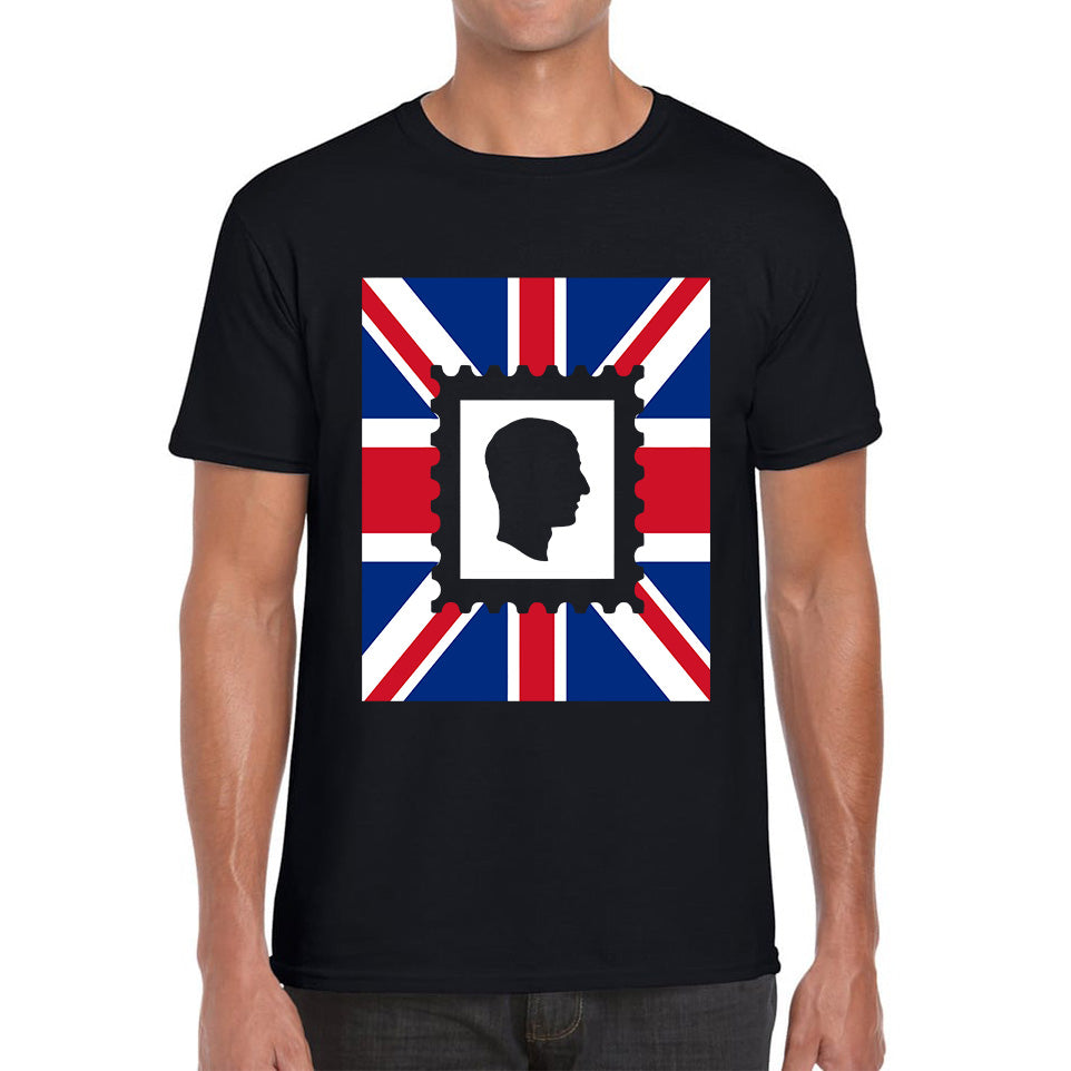 King Charles III Stamp United Kingdom Flag King Of England Royal Crown His Majesty Union Jack Mens Tee Top