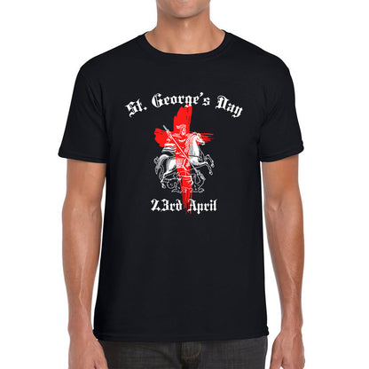 St George's Day 2023 England Flag Cross Knights Templar & Horse London Saint George Day Warrior Fighter Patriotic Mens Tee Top