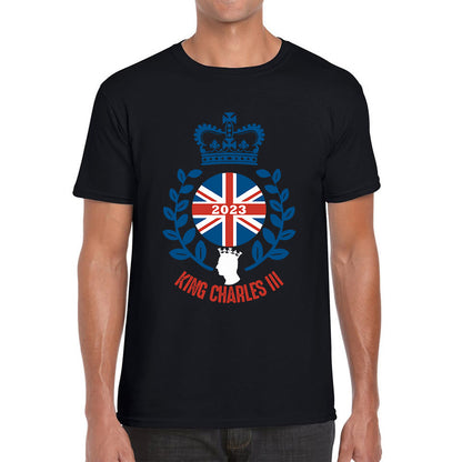 King Charles III Coronation 2023 British United Kingdom Uk Flag CR III Royal Crown His Majesty Union Jack Great Britain Mens Tee Top