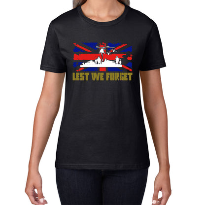 UK Flag British Armed Forces Day Lest We Forget Remembrance Day Veterans Day WWI Poppy Flower Womens Tee Top