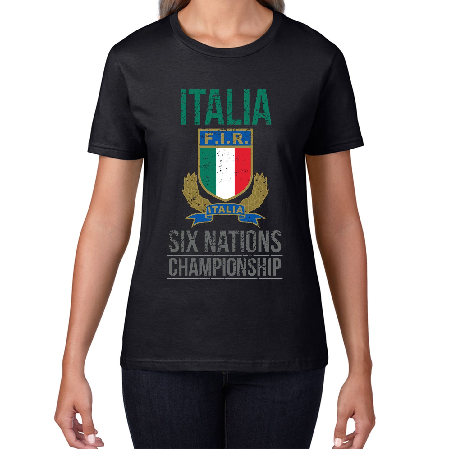 Italia Flag Logo Rugby Cup European Support World Six Nations Championship Womens Tee Top