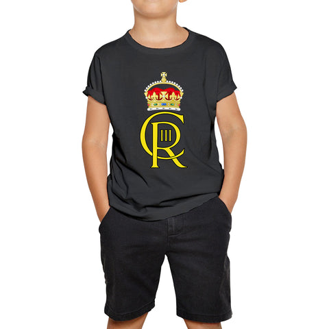 Royal Cypher King Charles III Coronation CR III Ruling Monarch Of Uk Royal Crown Great Britain Kids T Shirt