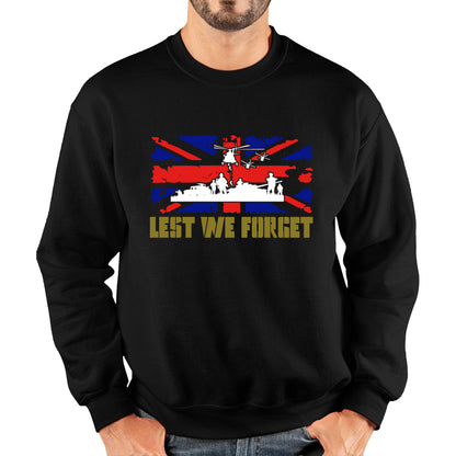 UK Flag British Armed Forces Day Lest We Forget Remembrance Day Veterans Day WWI Poppy Flower Unisex Sweatshirt