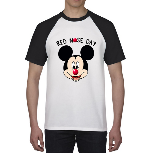 Disney Mickey Mouse Red Nose Day Baseball T Shirt. 50% Goes To Charity