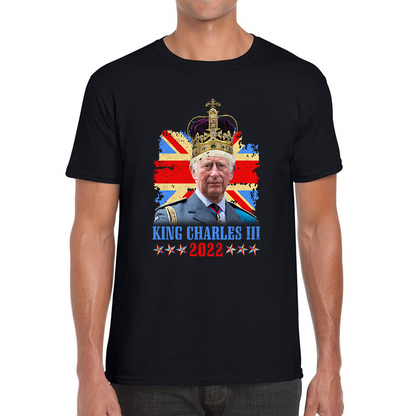 King Charles III King Of Britain UK flag Royal King Lover Union Jack Crown Mens Tee Top