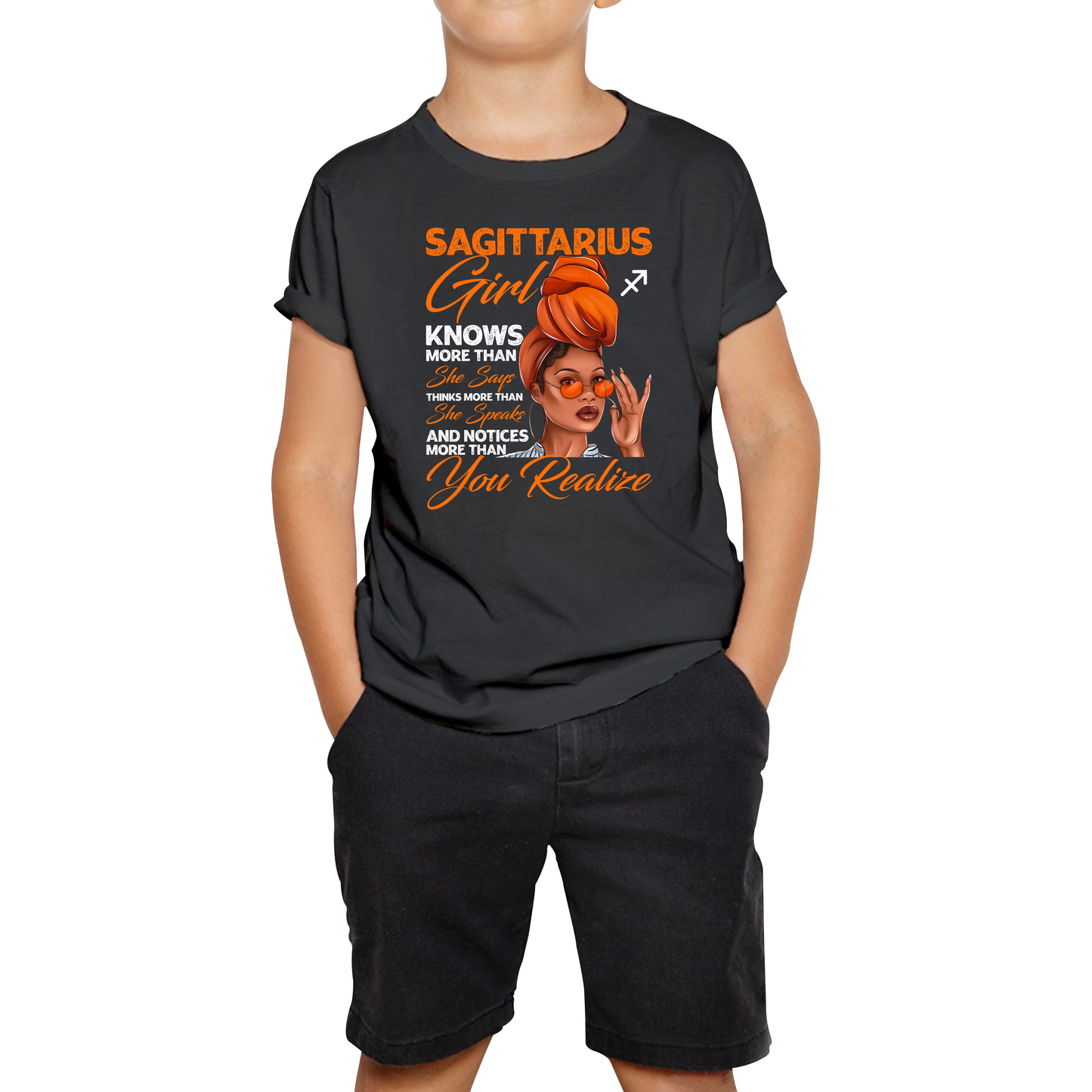 Sagittarius Girl Knows More Than Think More Than Horoscope Zodiac Astrological Sign Birthday Kids Tee