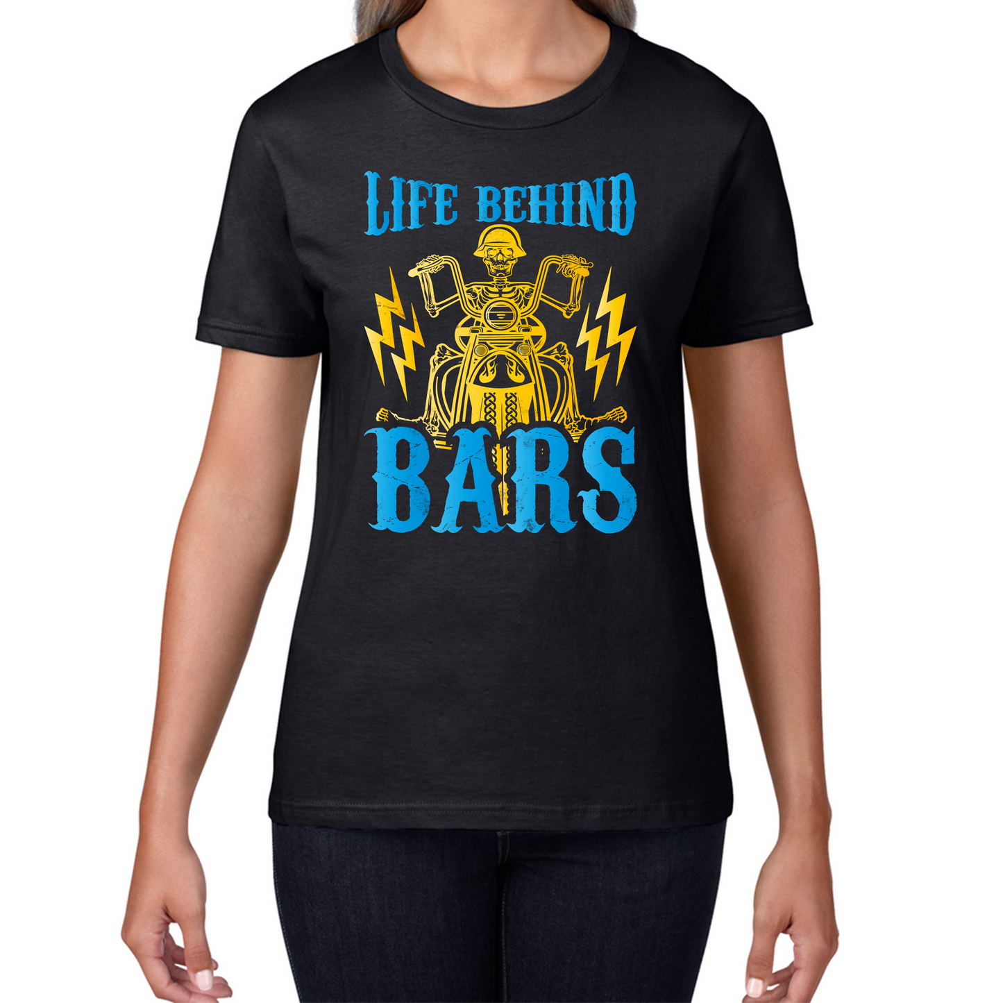 Life Behind Bars Biker Cool Motorbike Motorcycle Lover Funny Womens Tee Top