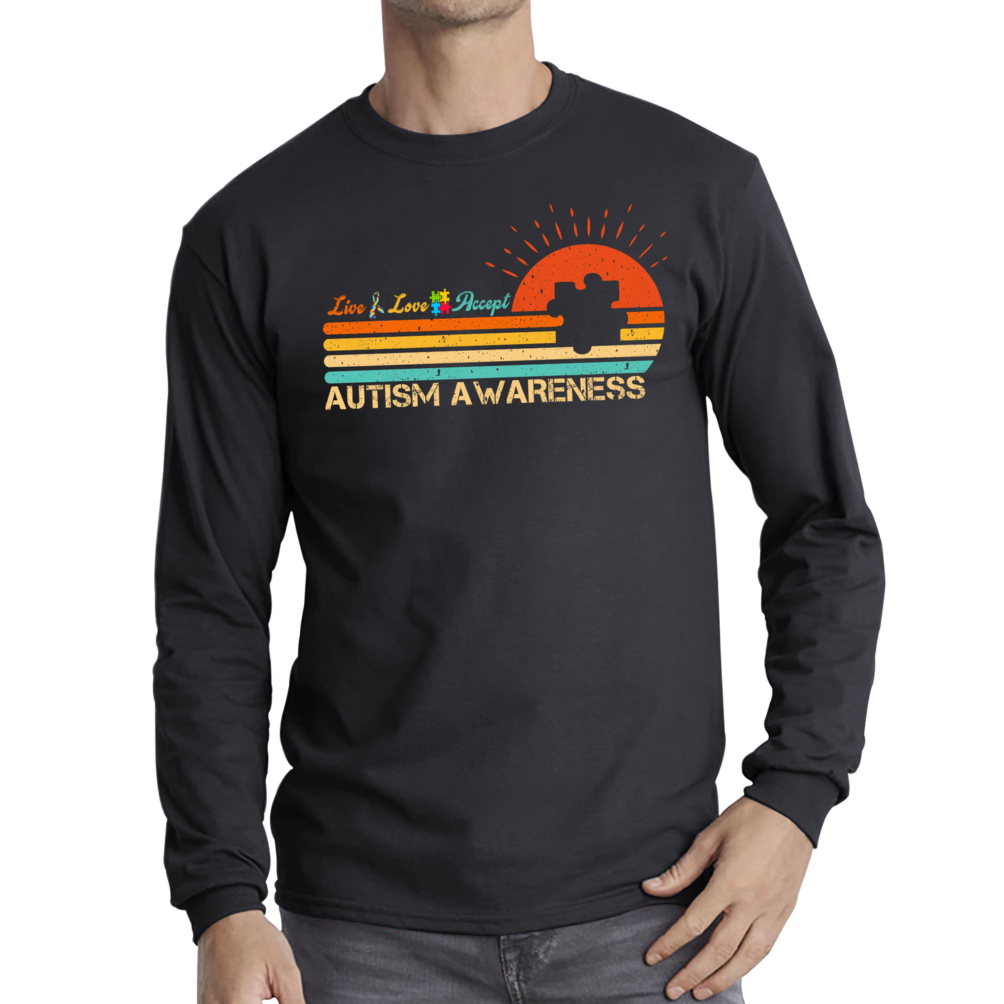 Live Love Accept Vintage Retro Autism Awareness T Shirt