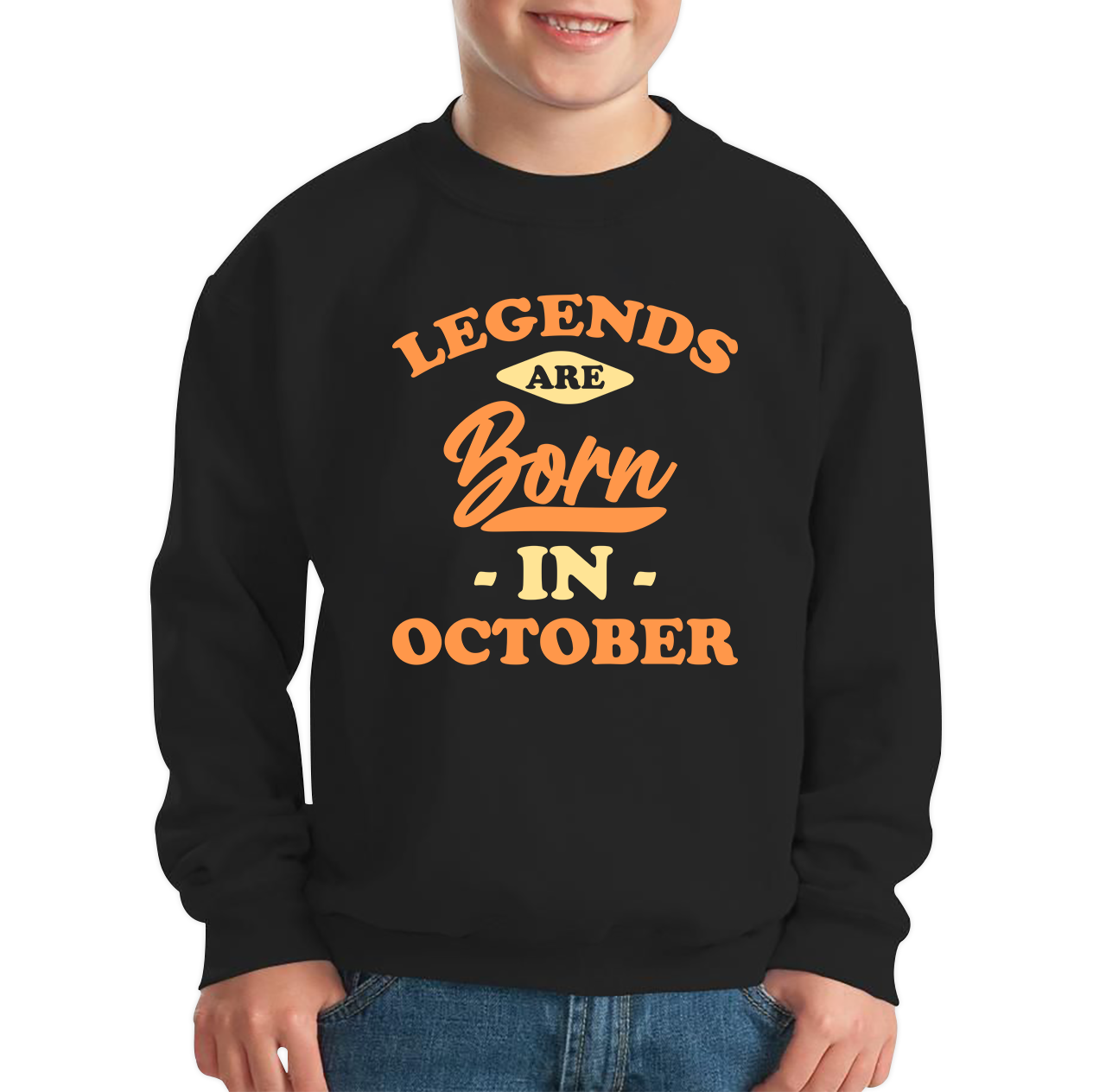 Legends Are Born In October Funny October Birthday Month Novelty Slogan Kids Jumper