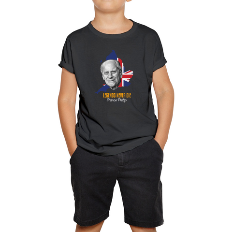 Legends Never Die Prince Philip T-Shirt British Prince Philip, Duke of Edinburgh Kids T Shirt