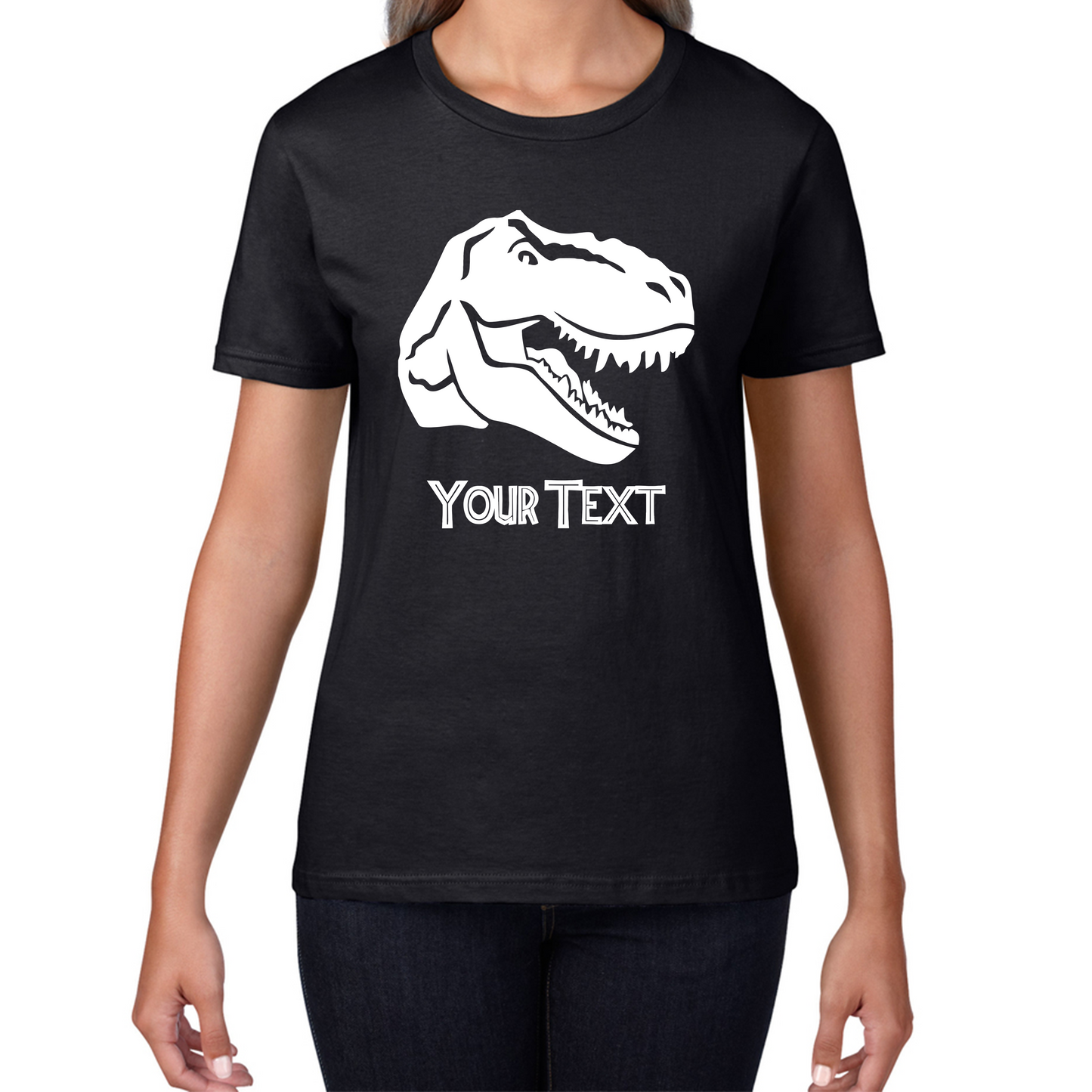 Personalised Dinosaur T-Rex Roaring Face Your Text Tyrannosaurus Rex Dino Womens Tee Top