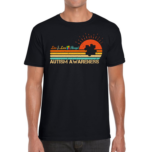 Live Love Accept Vintage Retro Autism Awareness T Shirt