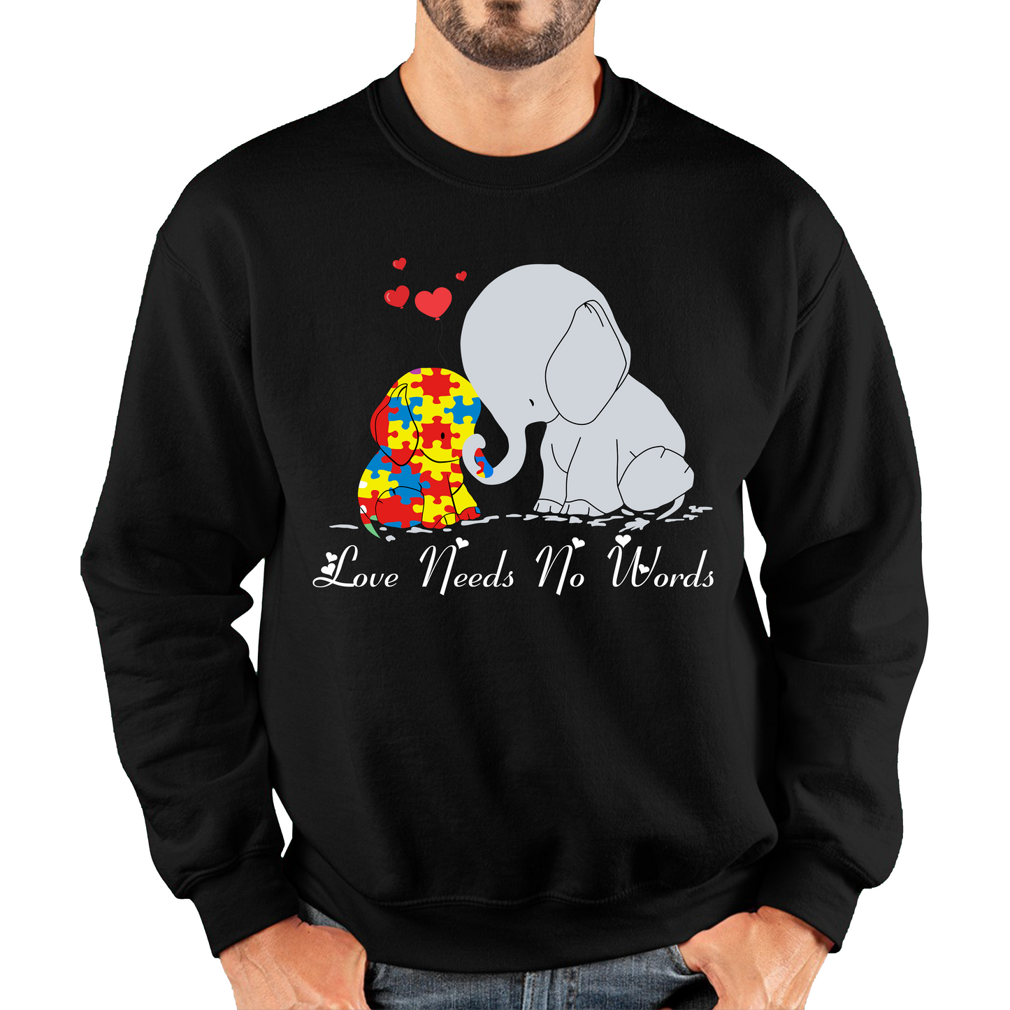 Love Needs No Words Elephant Autism Awareness Sweatshirt