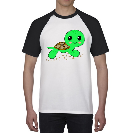 Swimming Cartoon Turtle, Funny Cute Little Sea Turtle Baseball T Shirt