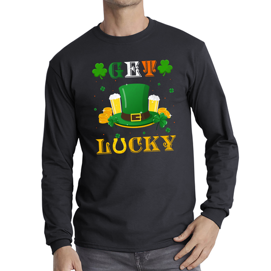 Happy St Patrick's Day Leprechaun Hat Get Lucky Funny St Patricks Day Celebrations Irish Festival Long Sleeve T Shirt