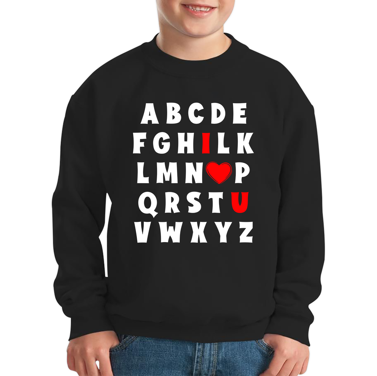 I Love You In Alphabet ABC Valentine's Day English Alphabet I Love You Kids Jumper