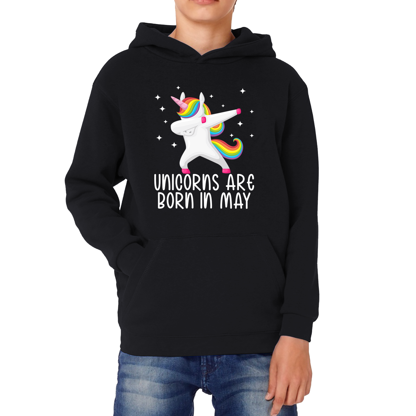 Unicorns Are Born In May Dabbing Unicorn Funny Birthday Month Novelty Slogan Kids Hoodie