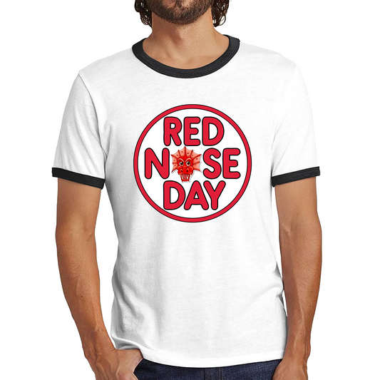 Dragon Face Red Nose Day Ringer T Shirt. 50% Goes To Charity