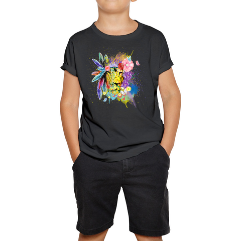Colorful Lion Digital Print T-shirt Colored Lion Patches Ethnic Pattern Kids Tee