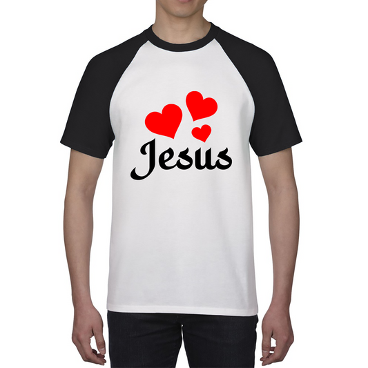 Love Jesus Hearts Jesus Christ Christians Religious Spirituality Believe Baseball T Shirt