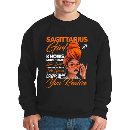 Sagittarius Girl Knows More Than Think More Than Horoscope Zodiac Astrological Sign Birthday Kids Jumper