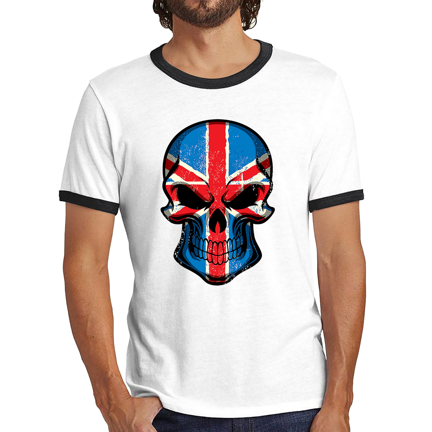 United Kingdom Skull Face Flag Shirt British National Day Great Britain Royal Country Bikers Ringer T Shirt