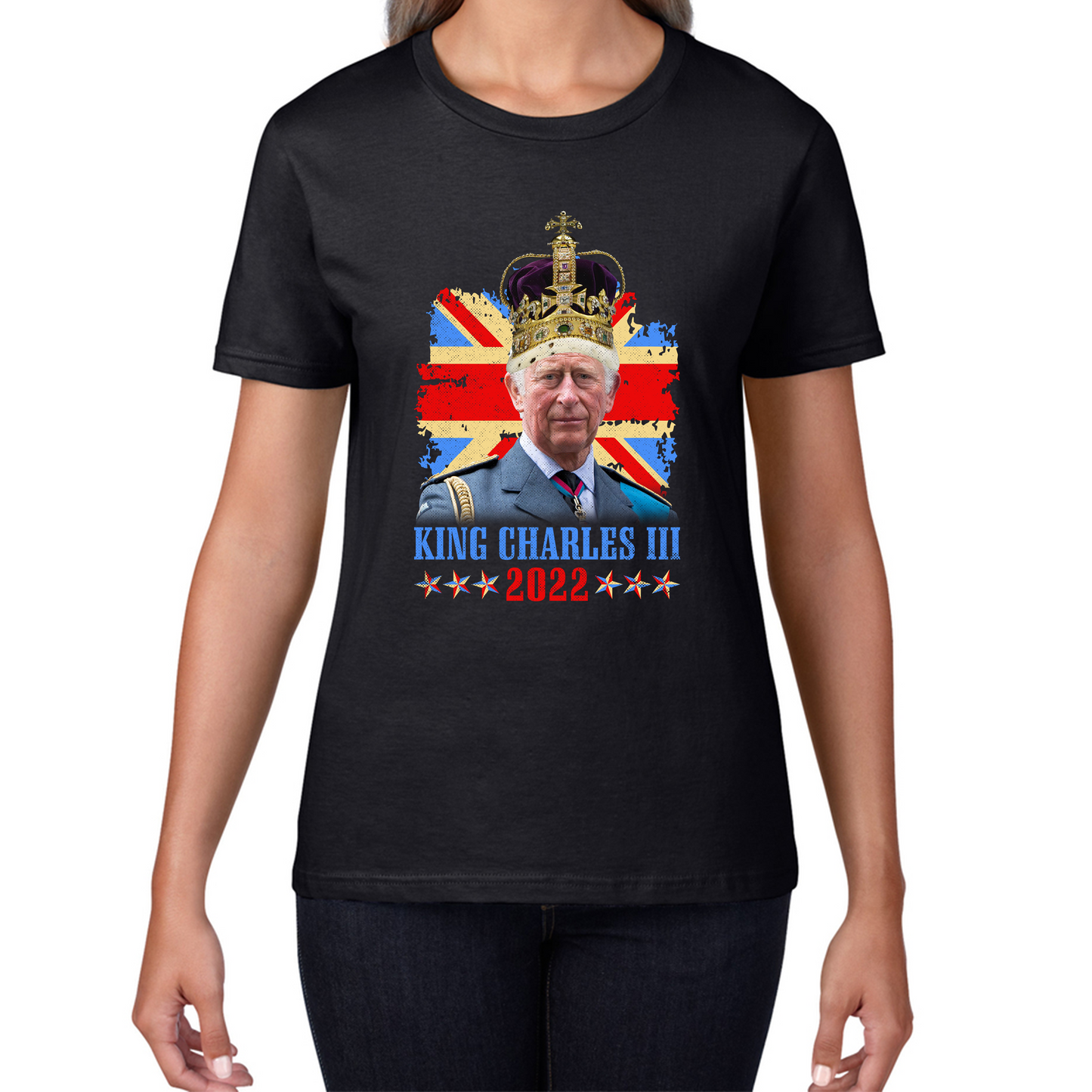 King Charles III King Of Britain UK flag Royal King Lover Union Jack Crown Womens Tee Top