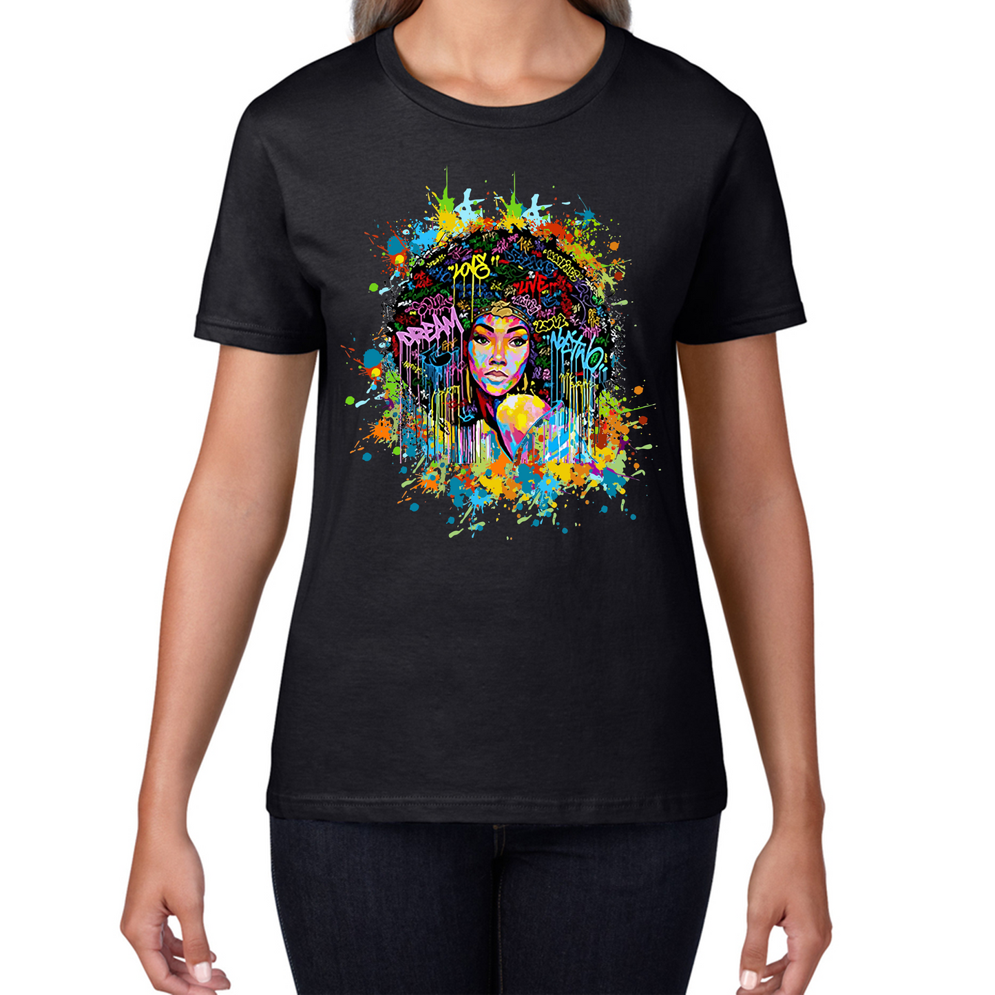 Modern Art Explosive Afro Hairstyle African Women Ladies T Shirt