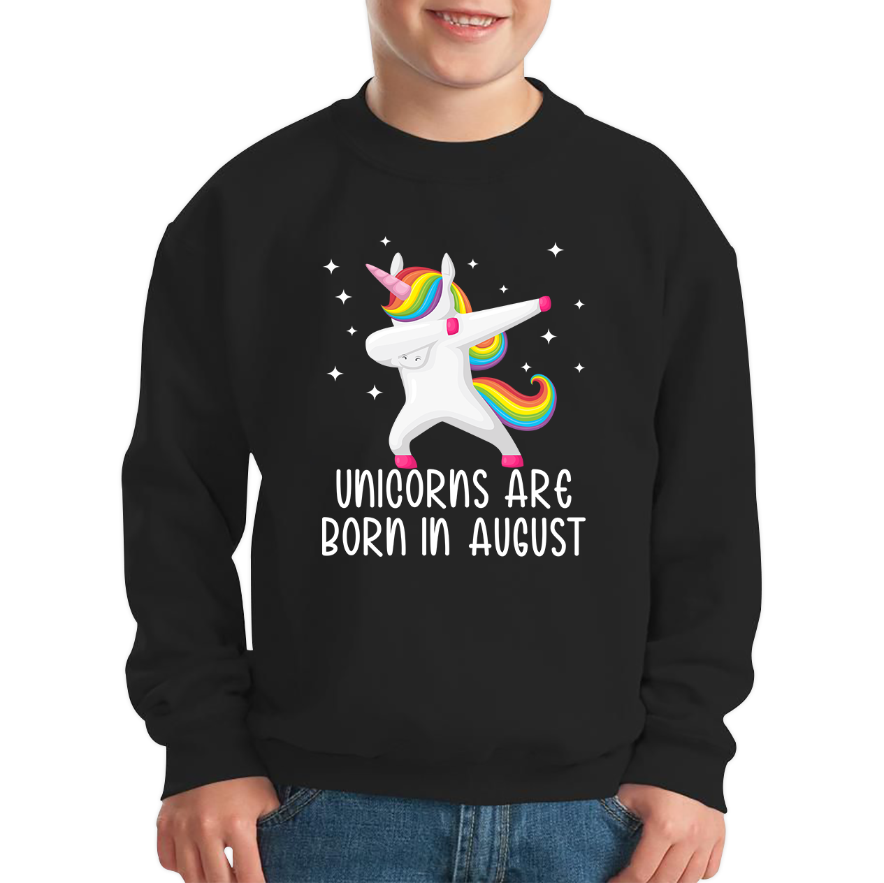 Unicorns Are Born In August Dabbing Unicorn Funny Birthday Month Novelty Slogan Kids Jumper