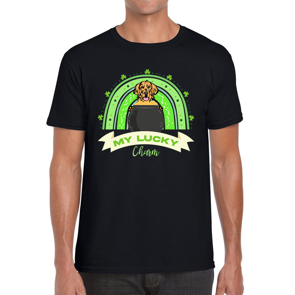 Golden Retriever Dog My Lucky Charm St. Patrick's Day Puppy Animal Pet Dog Lovers St Pattys Day Irish Festive Mens Tee Top