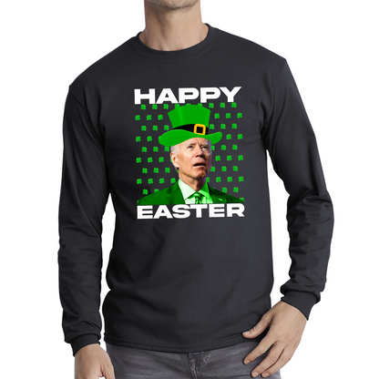 Happy Easter Confused Biden St Patricks Day Meme Joe Biden Shamrock Funny Irish Long Sleeve T Shirt