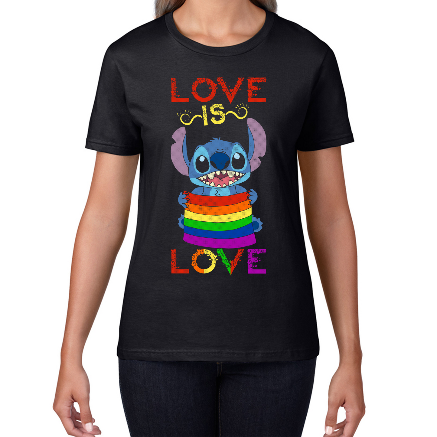 Love Is Love stitch Valentine's Day LGBT Gender Equality LGBTQ LGBT pride Stitch Ohana Womens Tee Top