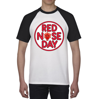 Dragon Face Red Nose Day Baseball T Shirt. 50% Goes To Charity