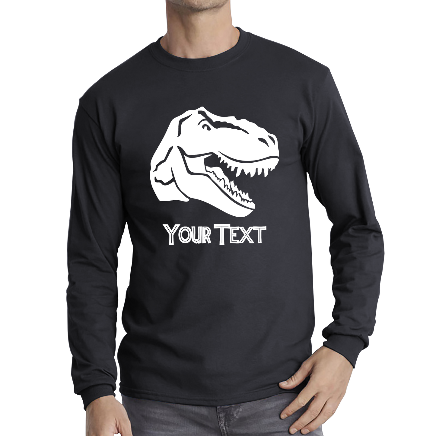 Personalised Dinosaur T-Rex Roaring Face Your Text Tyrannosaurus Rex Dino Long Sleeve T Shirt