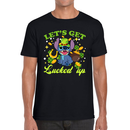 Let's Get Lucked Up Stitch Leprechaun Funny Cartoon St Patrick's Day Irish Festival Mens Tee Top