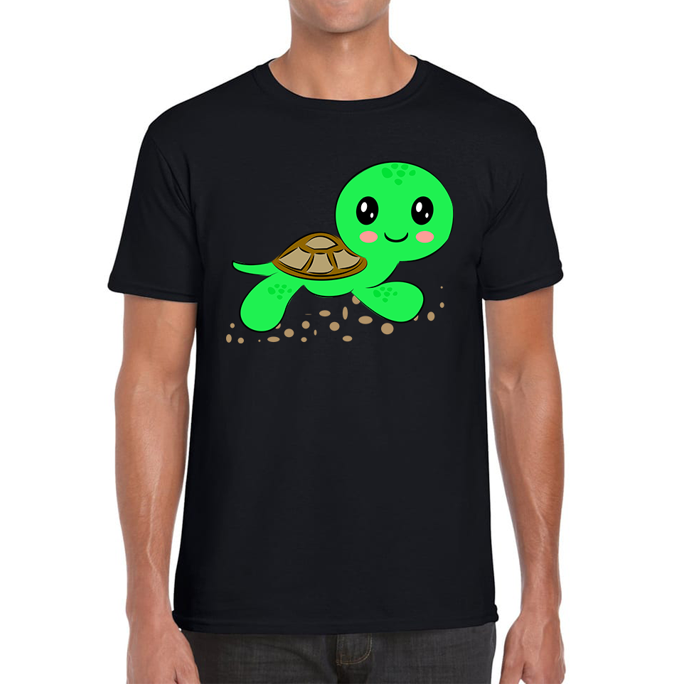 Swimming Cartoon Turtle, Funny Cute Little Sea Turtle Mens Tee Top