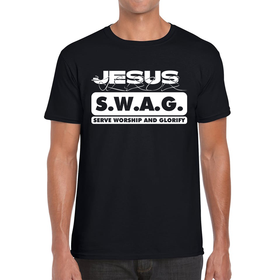 Jesus SWAG Serve Worship and Glorify Faith Religious Christian Jesus Swag Mens Tee Top