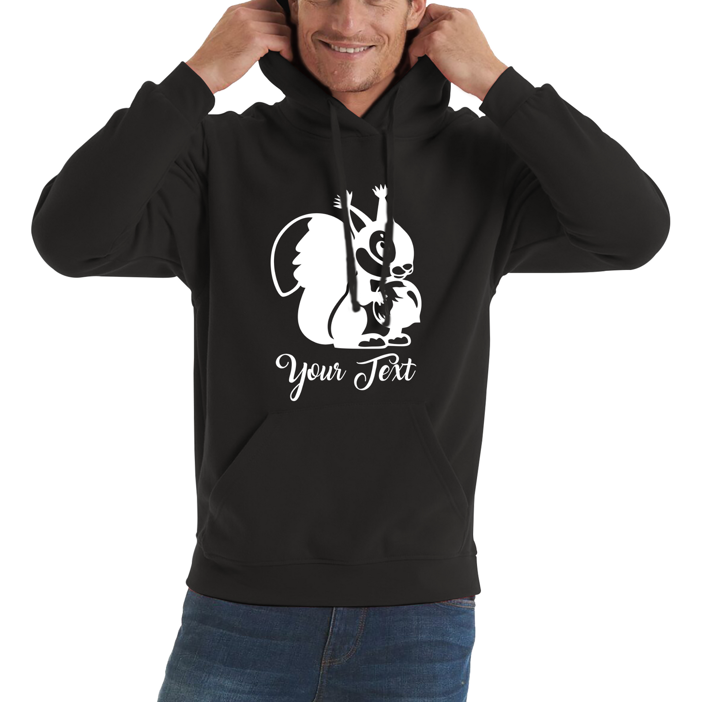 Personalised Cartoon Squirrel Holding Acorn Your Name Cute Squirrel Animal Unisex Hoodie