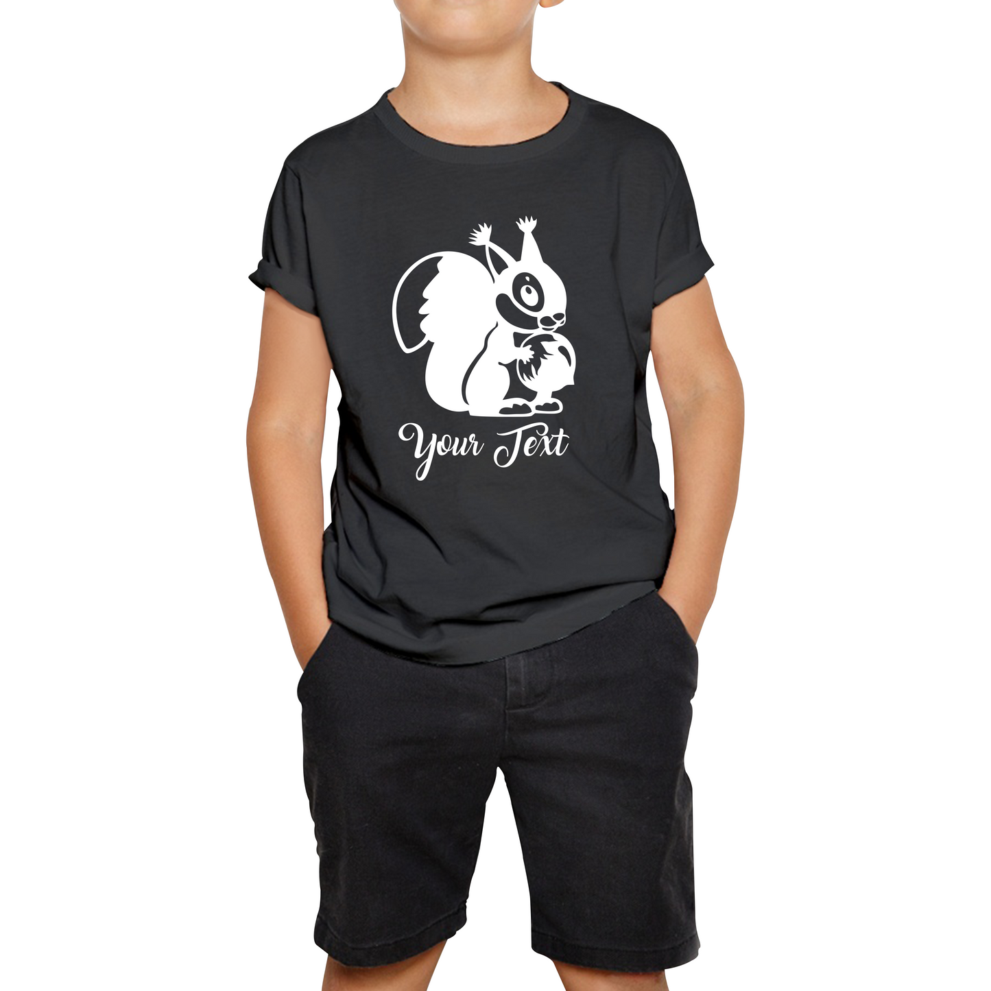 Personalised Cartoon Squirrel Holding Acorn Your Name Cute Squirrel Animal Kids Tee