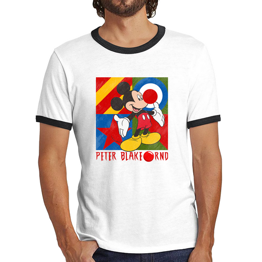 Peter Blake Mickey Mouse Red Nose Day Ringer T Shirt. 50% Goes To Charity