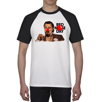 Leonardo Dicaprio Laughing Meme Red Nose Day Baseball T Shirt. 50% Goes To Charity