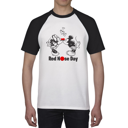 Disney Mickey And Minnie Mouse Red Nose Day Baseball T Shirt. 50% Goes To Charity