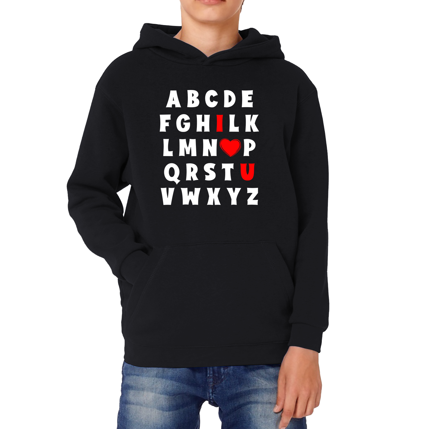 I Love You In Alphabet ABC Valentine's Day English Alphabet I Love You Kids Hoodie