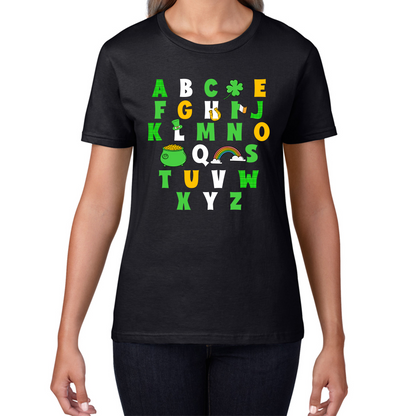 St Patrick's Day Alphabet Letters Alphabet A - Z Shamrock Alphabet St Paddy's Letters Womens Tee Top