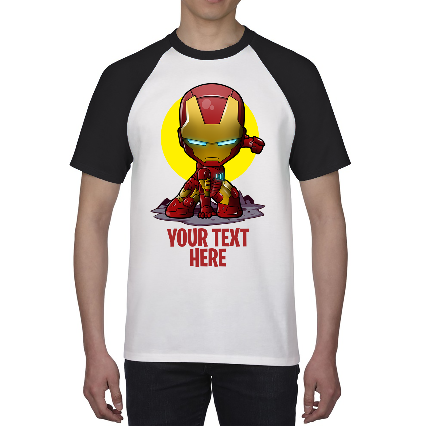 Personalised Your Text Iron Man Shirt DC Comic Superhero Birthday Gift Baseball T Shirt